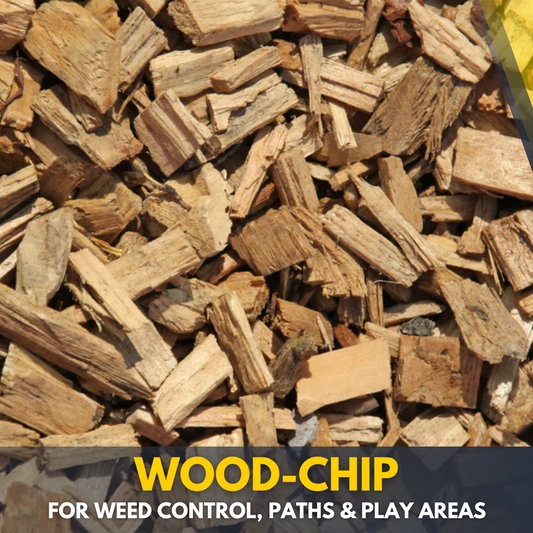 Woodchip for weed suppression, paths, and play areas.