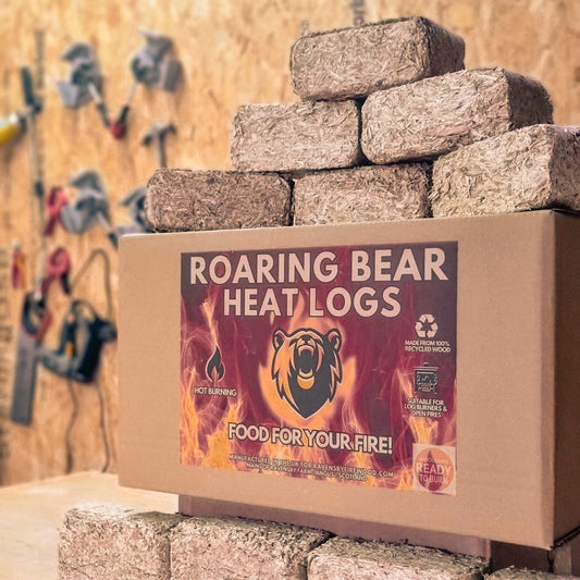 2 packs of Wildfire Heatlogs, 24 hot burning briquettes for efficient firewood use.