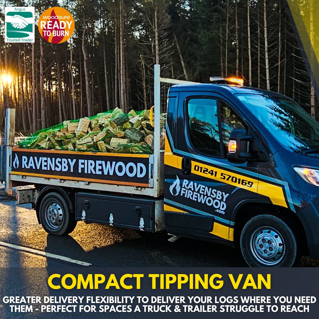 loose tipped firewood logs in a ravensby firewood delivery van on their way to a delivery near dundee