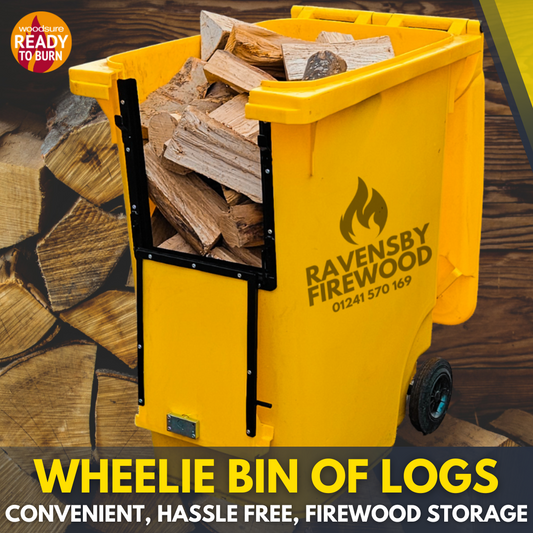 wheelie bin of logs for easy firewood storage with mostly angus sourced logs delivered to arbroath and carnoustie