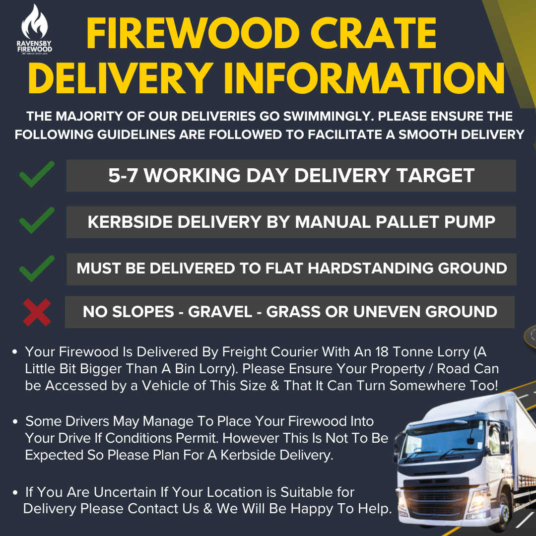 GRAB NETS: Fast & Free Mainland UK Delivery information with firewood crate delivery guidelines.