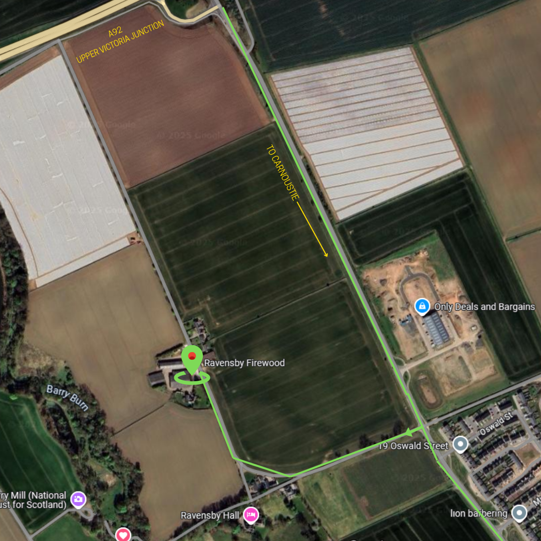 Map showing directions to Ravensby Firewood Angus Log firewood shop