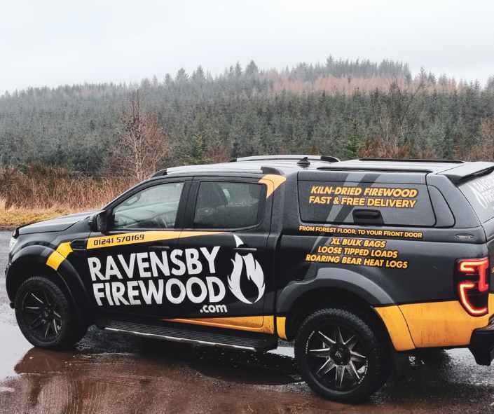 Ravensby Firewood vehicle delivering logs to the Angus Glens