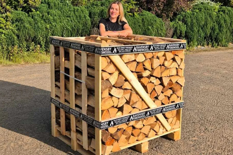 Ravensby Firewood branded large crate of kiln-dried ash firewood for delivery to Forfar