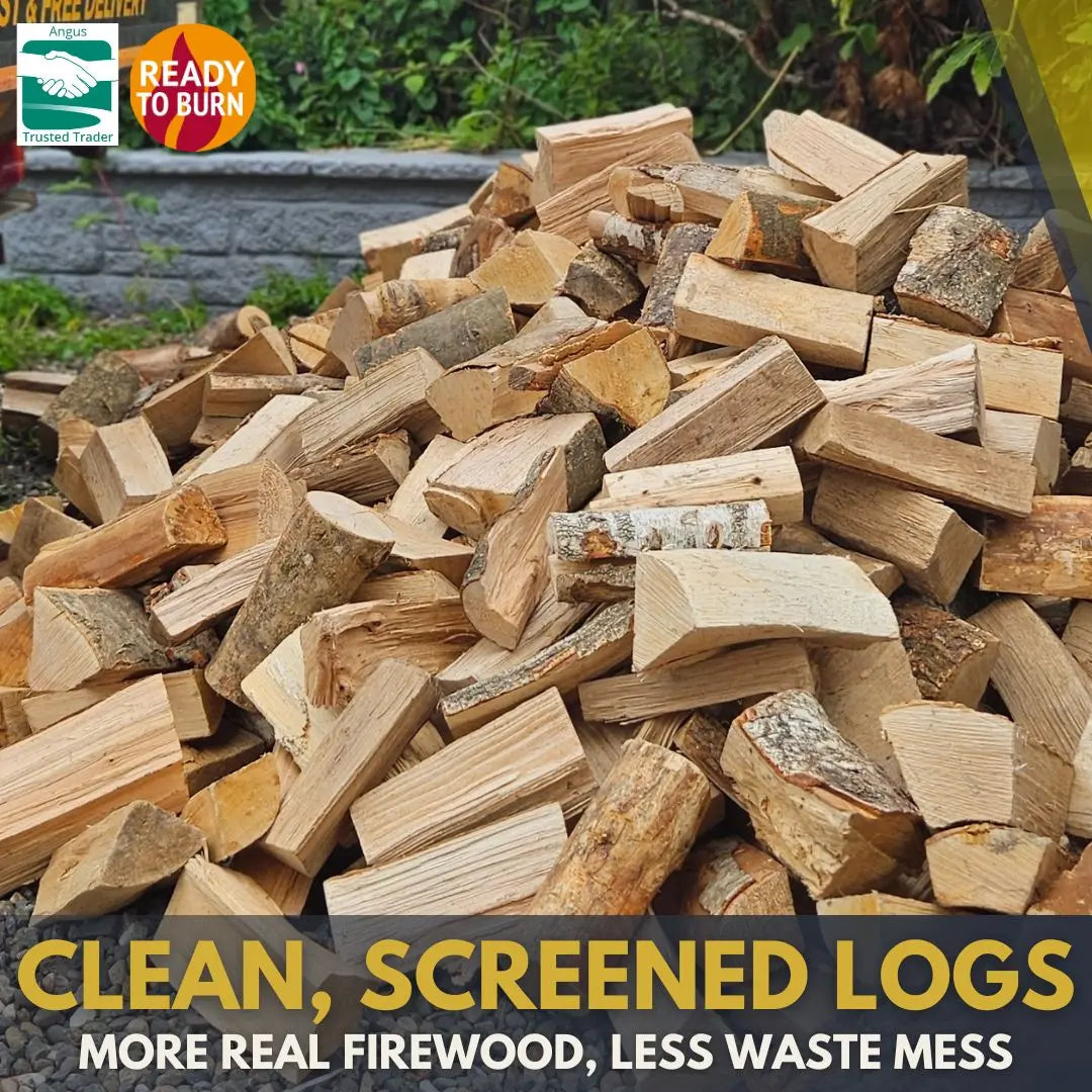 Pile of dry tipped Ash Logs and Birch Firewood in a driveway in Dundee 