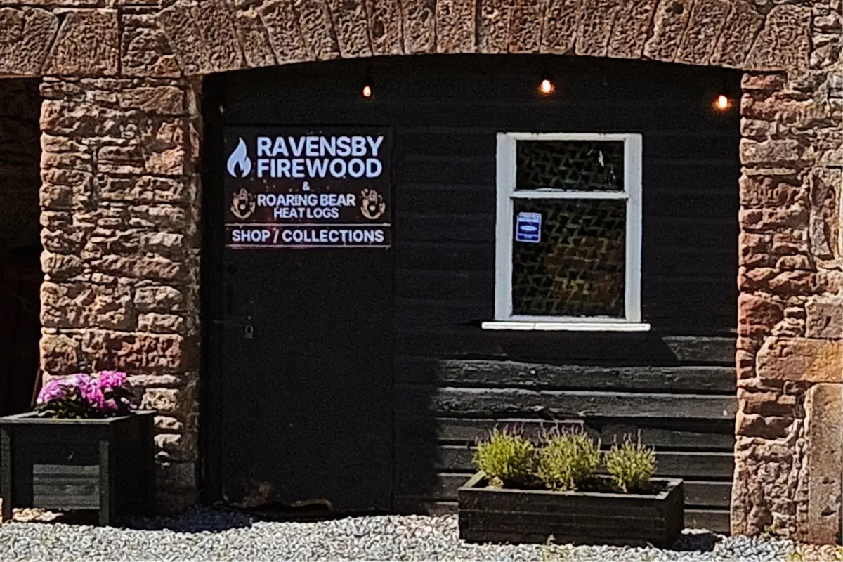 Ravensby Firewood Shop entrance at Mains of Ravensby Farm, Barry, Angus, near Carnoustie & Arbroath