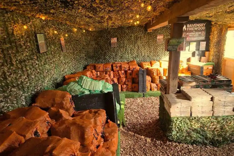 Firewood grab nets on display in Ravensby Firewood shop covering Forfar and surrounding towns