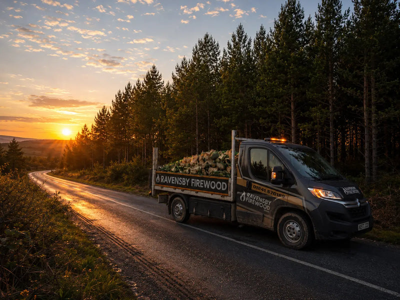 Van carrying kiln-dried firewood across the rolling Aberdeenshire hills