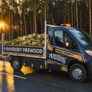 Kiln-dried firewood delivery van delivering across Forfar