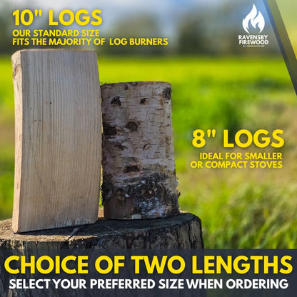 Two different log sizes stood side by side. A 10" log and an 8" log