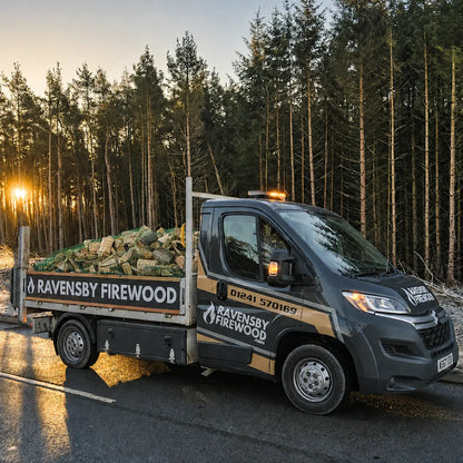 Van carrying kiln-dried firewood logs for burning in Aberdeenshire