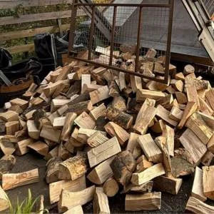 A bulk load of loose tipped kiln-dried hardwood logs on a delivery van near Brechin