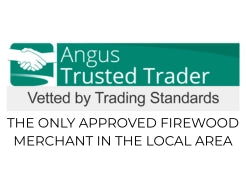 Angus & Dundee Trusted Trader approved kiln-dried firewood supplier graphic delivering in Dundee and Angus